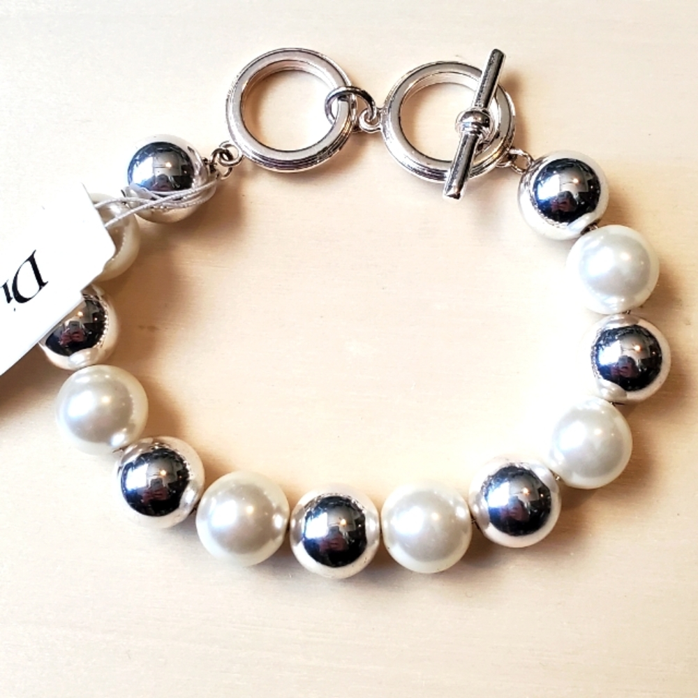 Dillard's Faux Pearl and Silver Bracelet
